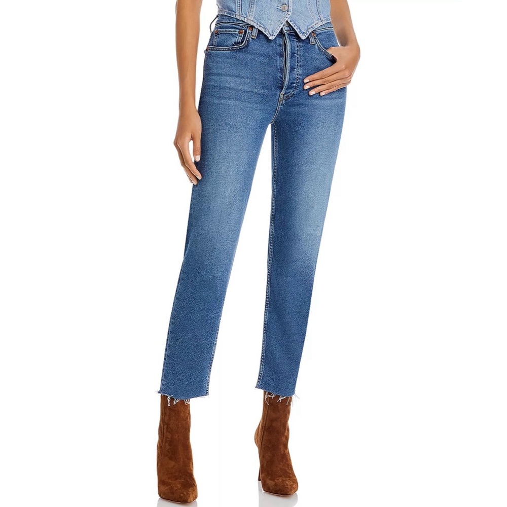 REDONE Women’s Blue Stove Pipe High Rise Straight Jeans Size 26